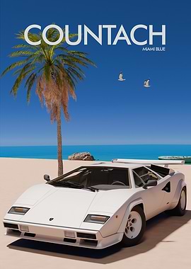 Countach Miami Blue Beach Scene
