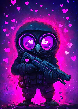 Owl Soldier with Hearts
