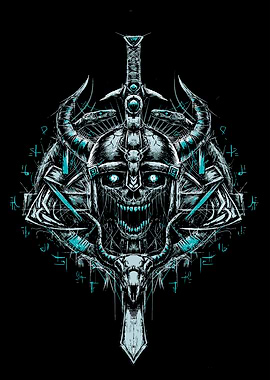 Viking Skull with Sword and Runes