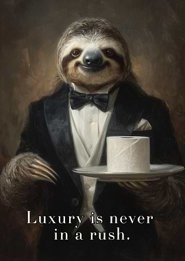 Sloth Butler with Toilet Paper - Elegant Sloth in Tuxedo Bathroom Poster