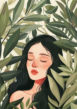 Woman Surrounded by Green Leaves
