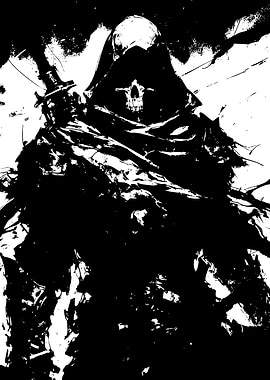 Grim Reaper Black and White Art