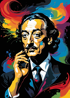Salvador Dali Portrait with Colorful Splashes