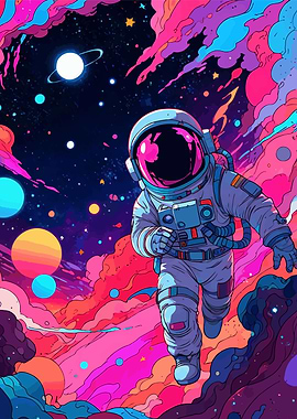 Astronaut in Colorful Space