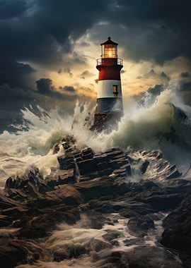 Lighthouse in Stormy Seas