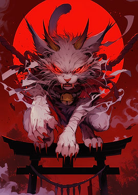 Demon Cat on Torii Gate ~ Yokai ~ Oni