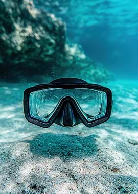 Underwater Diving Mask on Sandy Seabed