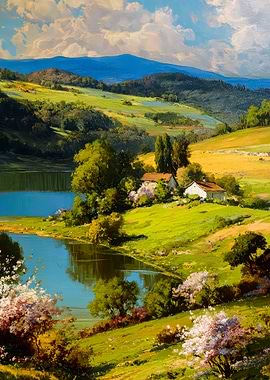 Idyllic Countryside Landscape Painting