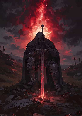 Dark Knight with Fiery Sword