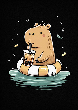 Capybara Boba Tea Cartoon