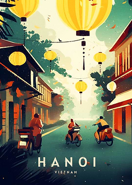 Hanoi, Vietnam street scene with lanterns