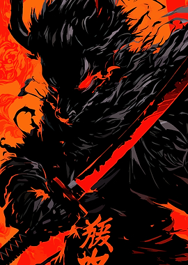 Dark Warrior with Fiery Sword