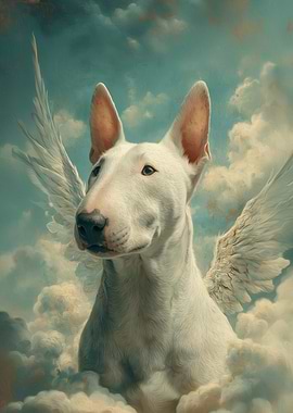Winged Bull Terrier in the Clouds| Bull Terrier remembrance