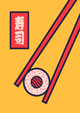 Sushi Roll with Chopsticks Illustration