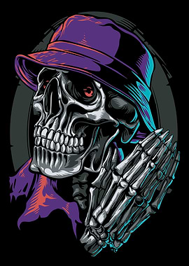 Skull with Hat and Praying Hands