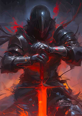 Dark Knight with Fiery Sword