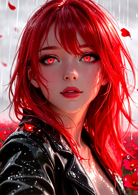 Red-haired girl in the rain