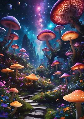 Cosmic Mushroom Forest – A Fantasy Path Through Glowing Dreams