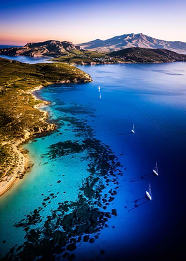 Aerial view of a turquoise bay