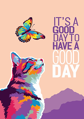 Colorful Cat and Butterfly Good Day