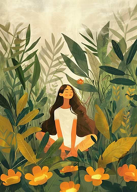 Woman Meditating in a Lush Garden