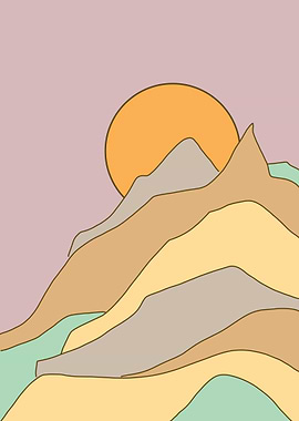 Minimalist Mountain Landscape with Rising Sun