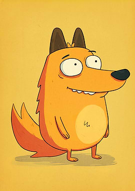 Cartoon Fox Illustration on Yellow Background