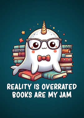 Introvert Humor Cute Narwhal Reading Books
