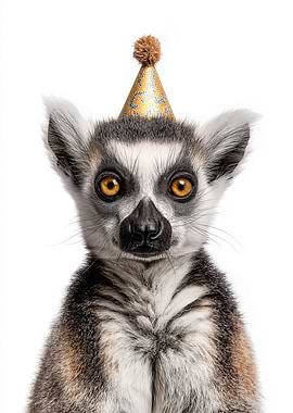 Lemur with Party Hat Portrait