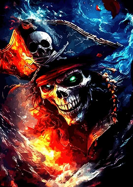 Fiery Pirate Skull Portrait