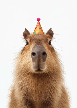 Capybara with Birthday Hat