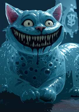 Creepy Blue Cat with Sharp Teeth