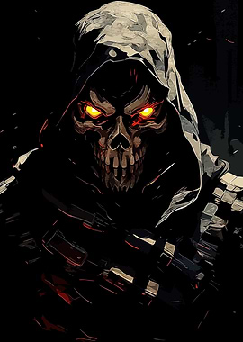 Hooded Skull Figure with Glowing Eyes