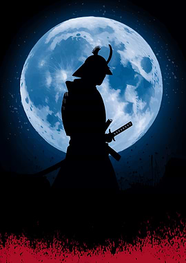 Samurai Silhouette Under the Moonlight