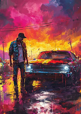 Man and Car in Vivid Colors