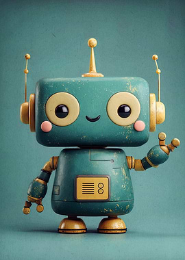 Cute Teal Robot Illustration
