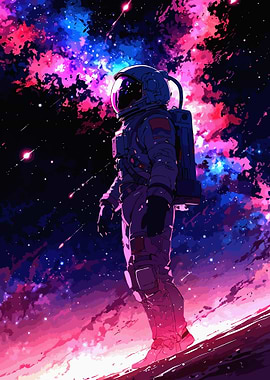Astronaut in Space with Colorful Nebula