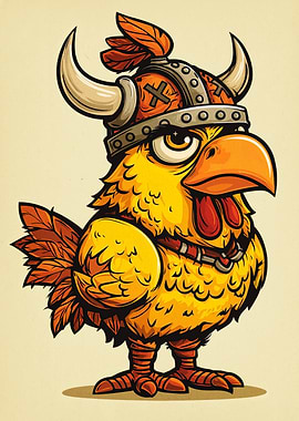 Cartoon Chicken Viking