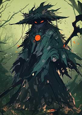 Mysterious Forest Figure with Glowing Eyes
