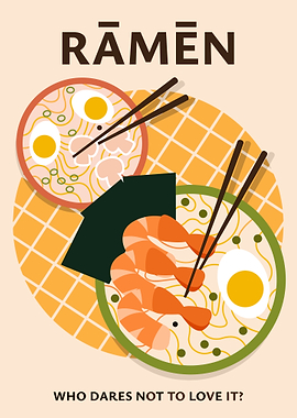 Ramen Illustration with Shrimp and Eggs