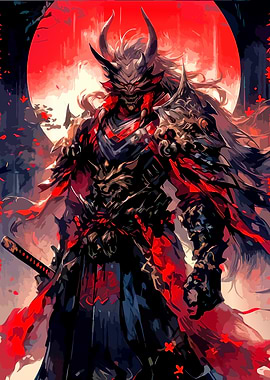 Demon Samurai Under Red Moon