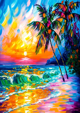 Tropical Beach Sunset Painting