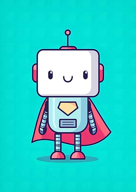 Cute Superhero Robot Cartoon Illustration