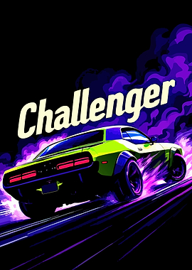 Green Challenger Car Speeding Illustration
