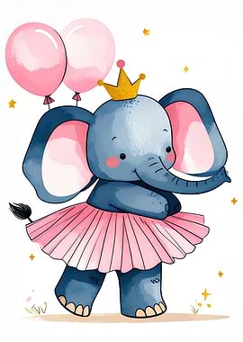 Cute Elephant Ballerina with Balloons