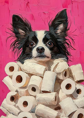 Dog with Toilet Paper Painting | Papillon Dog Toilet Art