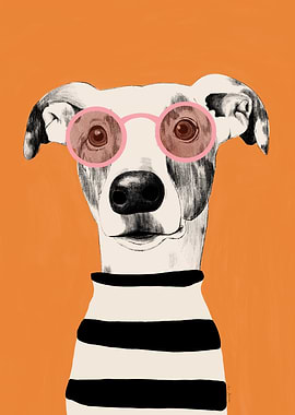 Dog with Glasses and Striped Shirt