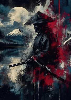 Samurai Warrior with Katana and Landscape
