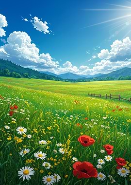 Vibrant Meadow Landscape with Flowers