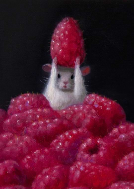 Mouse with Raspberry Crown Painting